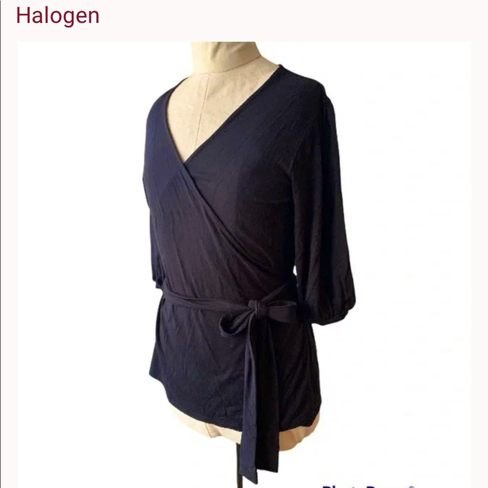 NWT Halogen wrap blouse with tie 3/4 length balloon sleeve xs